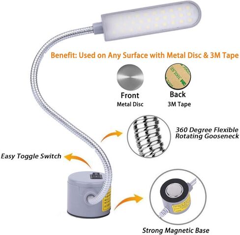 إضاءة LED لآلة الخياطة (30 مصباح LED) بقدرة 6 وات متعددة الوظائف ومصباح عمل بذراع معقوفة مرن مع قاعدة تثبيت مغناطيسية لضغط مخرطة طاولة العمل، قطعتان in Kuwait