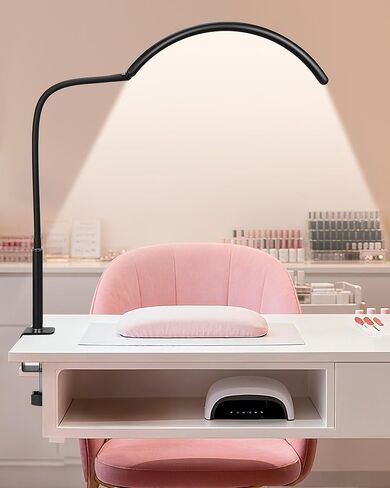 Professional Half Moon LED Desk Light for Nail Techs & Artists – Flexible Gooseneck Lamp with Clamp, 3 Color Modes & 5 Brightness Levels for Manicure, Tattoo, Beauty Work in Kuwait