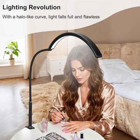 Professional Half Moon LED Desk Light for Nail Techs & Artists – Flexible Gooseneck Lamp with Clamp, 3 Color Modes & 5 Brightness Levels for Manicure, Tattoo, Beauty Work in Kuwait