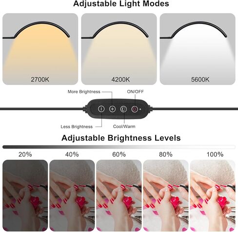 Professional Half Moon LED Desk Light for Nail Techs & Artists – Flexible Gooseneck Lamp with Clamp, 3 Color Modes & 5 Brightness Levels for Manicure, Tattoo, Beauty Work in Kuwait