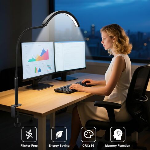 Professional Half Moon LED Desk Light for Nail Techs & Artists – Flexible Gooseneck Lamp with Clamp, 3 Color Modes & 5 Brightness Levels for Manicure, Tattoo, Beauty Work in Kuwait