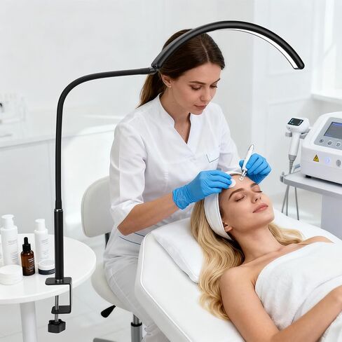 Professional Half Moon LED Desk Light for Nail Techs & Artists – Flexible Gooseneck Lamp with Clamp, 3 Color Modes & 5 Brightness Levels for Manicure, Tattoo, Beauty Work in Kuwait