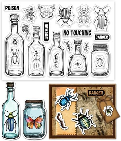 Potion Bottle Clear Stamps Insect Butterfly Silicone Clear Stamp Transparent Stamps for DIY Scrapbooking and Cards Making Photo Album Journal 6.3x4.33inch in Saudi Arabia