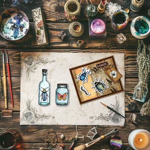 Potion Bottle Clear Stamps Insect Butterfly Silicone Clear Stamp Transparent Stamps for DIY Scrapbooking and Cards Making Photo Album Journal 6.3x4.33inch in Saudi Arabia