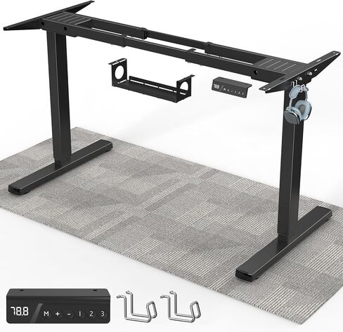 إطار مكتب كهربائي قائم بمحرك مزدوج بسعة 264 رطلًا، أرجل مكتب قابلة للتعديل للارتفاع لسطح المكتب من 39.4 بوصة إلى 74.8 بوصة، وظيفة مضادة للتصادم، صينية كابل، خطافين، إطار أسود فقط in Kuwait