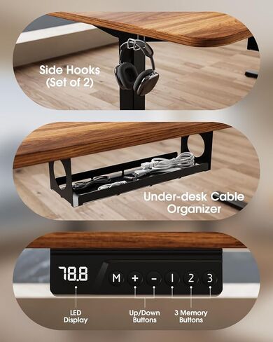 إطار مكتب كهربائي قائم بمحرك مزدوج بسعة 264 رطلًا، أرجل مكتب قابلة للتعديل للارتفاع لسطح المكتب من 39.4 بوصة إلى 74.8 بوصة، وظيفة مضادة للتصادم، صينية كابل، خطافين، إطار أسود فقط in Kuwait