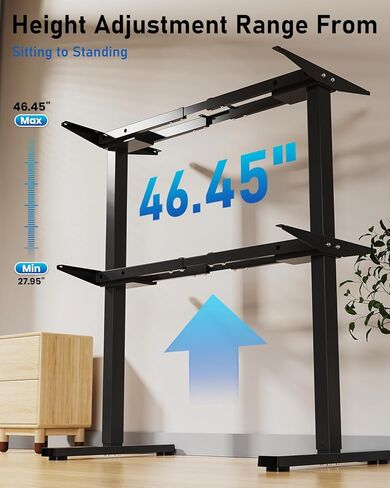 إطار مكتب كهربائي قائم بمحرك مزدوج بسعة 264 رطلًا، أرجل مكتب قابلة للتعديل للارتفاع لسطح المكتب من 39.4 بوصة إلى 74.8 بوصة، وظيفة مضادة للتصادم، صينية كابل، خطافين، إطار أسود فقط in Kuwait