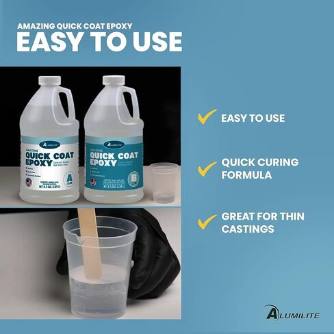 Alumilite Amazing Quick Coat Epoxy [0.5 gal A + 0.5 gal B(1 Gallon) 2 Part Kit] High Gloss Coating, Crystal Clear Casting & Fast Dry Formula for Tumblers, DIY Woodworking, Sealing, Resin Arts & Crafts in Saudi Arabia