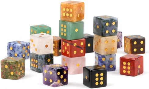 12PCS a Set Natural Crystal Gemstone Dice Set, Multi-Color Semi-Precious Stone Gaming Dice with Gold Pips Home Decor in Saudi Arabia