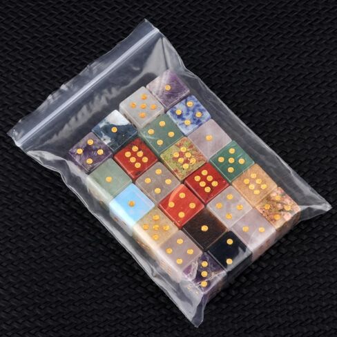 12PCS a Set Natural Crystal Gemstone Dice Set, Multi-Color Semi-Precious Stone Gaming Dice with Gold Pips Home Decor in Saudi Arabia