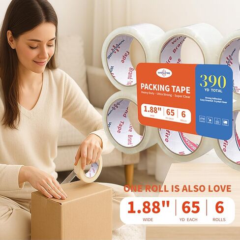 Heavy Duty Packing Tape for Shipping, Moving, Scotch Tape,Total 390Y, 1.88 inch x 65 Yards,6 Pack Packing Tape, Scotch Packaging Tape with Dispenser in Saudi Arabia
