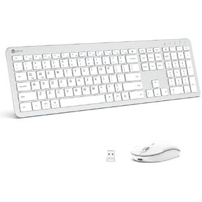 لوحة مفاتيح وماوس لاسلكية من iClever، لوحة مفاتيح كاملة الحجم GK08 ​​مع لوحة أرقام، مجموعة لوحة مفاتيح وماوس قابلة لإعادة الشحن، صامت، اتصال 2.4G لوحة مفاتيح وماوس نحيف لنظام التشغيل Windows Mac OS، أسود in Kuwait