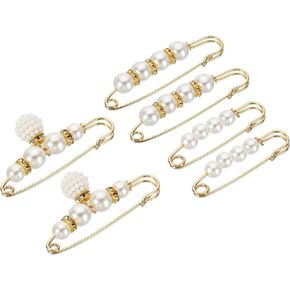 MECCANIXITY Pearl Brooch Pins 3 Styles 1.5/2.3/3 Inch Metal Faux Pearl Decorative Collar Safety Pins Clips for Women Clothing Dress Pants Trousers Skirt Waist, White, 6pcs in Saudi Arabia