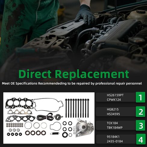 HS26159PT Head Gasket Bolt Set with Timing Belt Kit with Water Pump Fit for Honda CR-V CRV 1997-2001 2.0L L4 1972cc DOHC B20Z2 Replace CPWK124 TCK184 95184K1 in Saudi Arabia