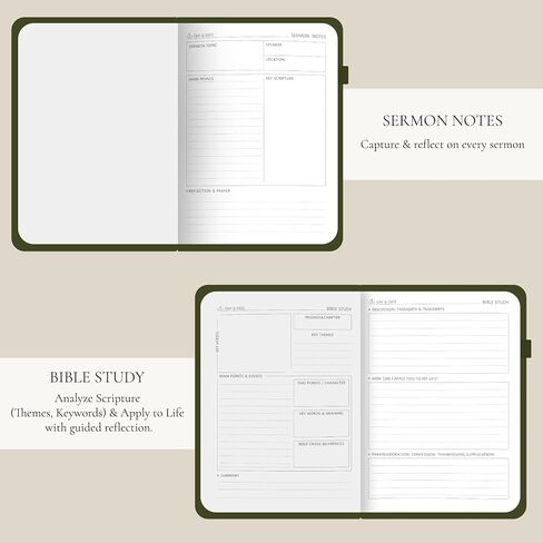 مجلة دراسة الكتاب المقدس المسيحية اليومية للنساء والرجال، 8.27 × 5.83 بوصة دفتر صلاة بغلاف مقوى A5 للكنيسة والمواعظ والملاحظات التعبدية، غطاء من جلد البولي يوريثان مع شريط مطاطي وحلقة قلم. (ذهبي وردي) in Kuwait