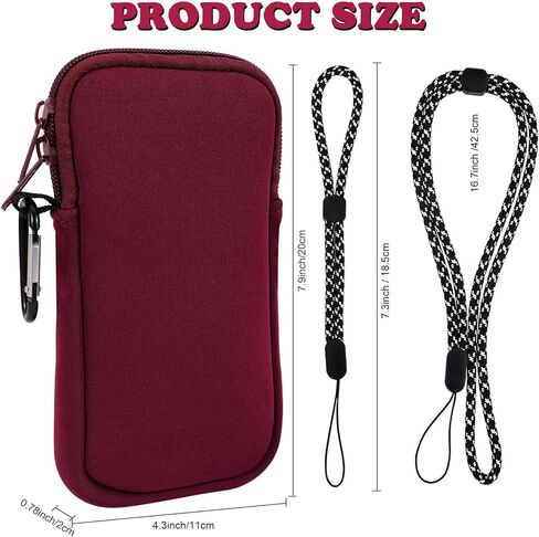 Phone Sock, Universal Shock & Impact Resistant Neoprene Phone Pouch with Carabiner and Lanyard Strap Phone Sleeve Case for Hiking & Travelling Phone Bag Fits Phones up to 7 Inches, Black in Kuwait