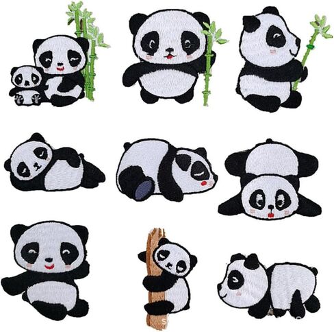 Panda Iron On Patches 9 Pcs Cute Panda Jackets Delicate Jeans Embroidery Patches Men in Saudi Arabia
