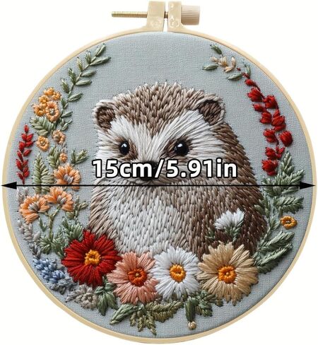 Embroidery Kit for Beginners, Cute Hedgehog Stamped Embroidery Patterns Kits for Adults with Hoop, Easy to Follow Sewing Thread Needlework-Hedgehog A in Saudi Arabia