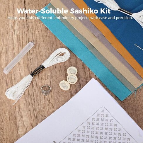 مجموعة DORMIYA Sashiko للمبتدئين، مجموعة خيط وإبر ساشيكو القابلة للذوبان في الماء، مجموعة استنسل ساشيكو من القماش الخالص، لوازم ساشيكو متعددة الاستخدامات، قوالب نقل التطريز للحرف اليدوية اليدوية in Kuwait
