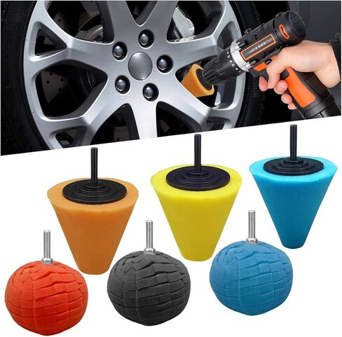 6PCS Car Drill Buffing Polishing Sponge Pads for Wheel Hub Cleaning - Car Cone Metal Polish Foam Sponge Buffing Polishing Balls for Auto Wheel Care&Detail Cleaning - Auto Buffer Polisher Kit in Saudi Arabia