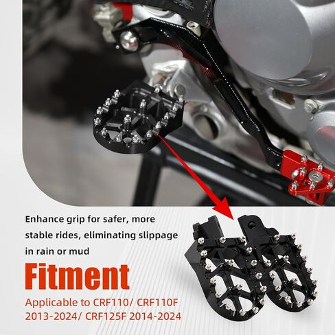 Dirt Bike Foot Pegs,CNC 6061 Aluminum Motorcycle Footpegs Foot Rest Pedals for CRF 110/CRF 110F 2013-2024,CRF 125F 2014-2024-Red in Saudi Arabia