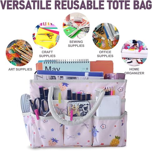 Cupohus Art Organizer Craft Storage Tote Bag with Pockets and Handles, Oxford Fabric Carrying Caddy for Teacher, Officer, Artist, Traveler, and more-Grey Pet in Kuwait