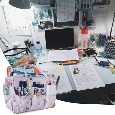 Cupohus Art Organizer Craft Storage Tote Bag with Pockets and Handles, Oxford Fabric Carrying Caddy for Teacher, Officer, Artist, Traveler, and more-Grey Pet in Kuwait