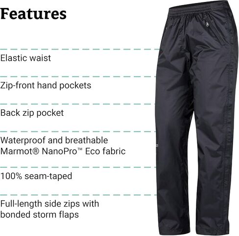 Marmot Women's PreCip Lightweight Waterproof Full-Zip Pant, Jet Black, X-Large in Saudi Arabia