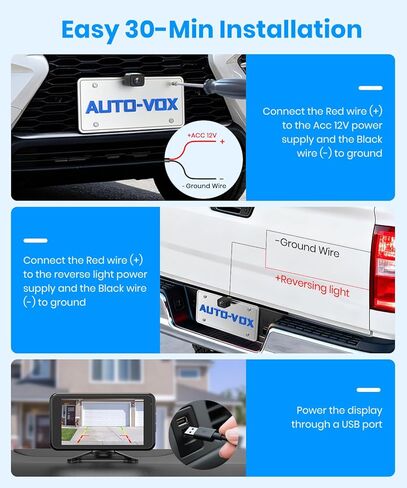 AUTO-VOX CS-2 Wireless Backup Camera, Stable Digital Signal Rear View Camera&4.3'' Monitor, Back Up Camera System Wireless for Car, Trucks, RV, Trailer, Camper,Van in Kuwait