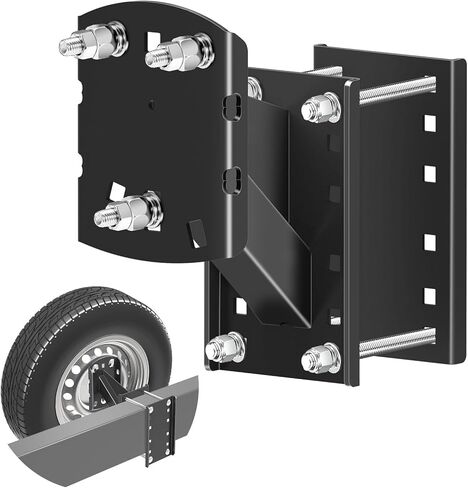 Qualward Spare Tire Mount Bracket for Trailer, Spare Tire Carrier Powder Coat Steel Black, Fits Most 4 & 5 & 6 Lugs Wheels on 4", 4.5'', 4.75'', 5" or 5.5" Bolt Patterns in Kuwait