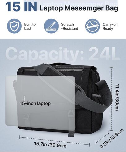 Messenger Bag for Men, Lightweight Water Resistant 15.6 In Laptop Bag Business Office Satchel Shoulder Bag in Kuwait