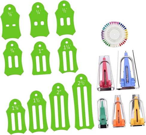 Uonlytech 1Set Bias Tape Makers Tool Kit Sewing and Quilting Supplies for Binding Fabric Strips Includes Green Tape Maker and Hemming Tool for DIY Sewing Lovers in Saudi Arabia