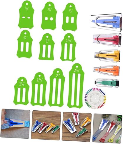 Uonlytech 1Set Bias Tape Makers Tool Kit Sewing and Quilting Supplies for Binding Fabric Strips Includes Green Tape Maker and Hemming Tool for DIY Sewing Lovers in Saudi Arabia