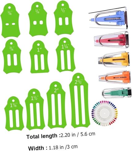 Uonlytech 1Set Bias Tape Makers Tool Kit Sewing and Quilting Supplies for Binding Fabric Strips Includes Green Tape Maker and Hemming Tool for DIY Sewing Lovers in Saudi Arabia