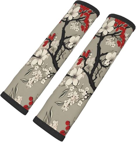 Seat Belt Cover Pad Japanese Red White Cherry Blossom Soft Safety Car Automotive Seat Belt Pads Cushion Shoulder Strap Covers for Cars or Bags, 2 Pcs in Saudi Arabia