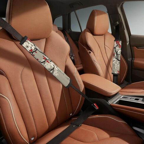 Seat Belt Cover Pad Japanese Red White Cherry Blossom Soft Safety Car Automotive Seat Belt Pads Cushion Shoulder Strap Covers for Cars or Bags, 2 Pcs in Saudi Arabia