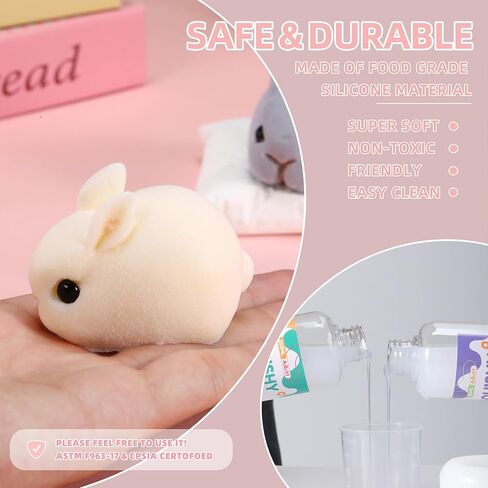 Taba Rabbit Squishy Toy –Handmade Ultra-Soft Stress Relief Companion 2PCS Set (White & Gray) | Squishy Fidget Toys| Premium Non-Toxic Silicone | Cute & Collectible Gift in Saudi Arabia