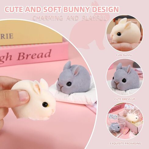 Taba Rabbit Squishy Toy –Handmade Ultra-Soft Stress Relief Companion 2PCS Set (White & Gray) | Squishy Fidget Toys| Premium Non-Toxic Silicone | Cute & Collectible Gift in Saudi Arabia