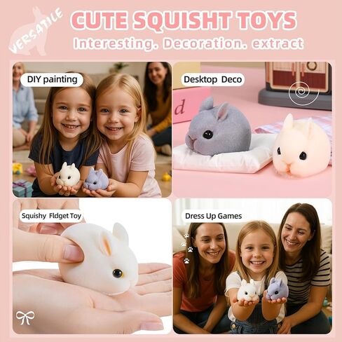 Taba Rabbit Squishy Toy –Handmade Ultra-Soft Stress Relief Companion 2PCS Set (White & Gray) | Squishy Fidget Toys| Premium Non-Toxic Silicone | Cute & Collectible Gift in Saudi Arabia