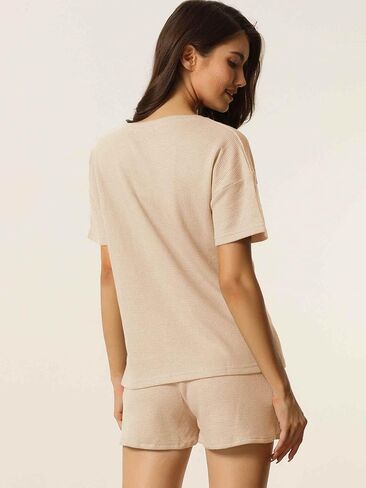 Womens Lounge Sets with Pockets Waffle Outfits T-shirt and Shorts Loungewear Sweatsuits in Kuwait