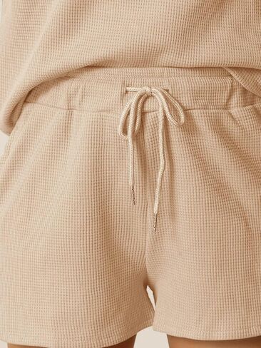 Womens Lounge Sets with Pockets Waffle Outfits T-shirt and Shorts Loungewear Sweatsuits in Kuwait