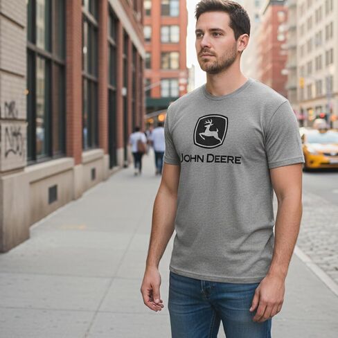 John Deere Mens Short Sleeve Graphic Tee Trademark-Charcoal-Large in Saudi Arabia