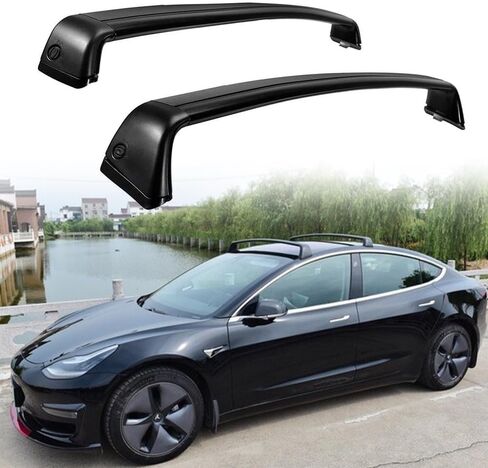 حامل سقفي للقضيب المتقاطع مناسب لطراز Tesla 3 2017/2018/2019/2020/2021/2022/2023/2024 حامل أمتعة من الألومنيوم الأسود، سهل التركيب، ملحقات خفيفة الوزن in Kuwait