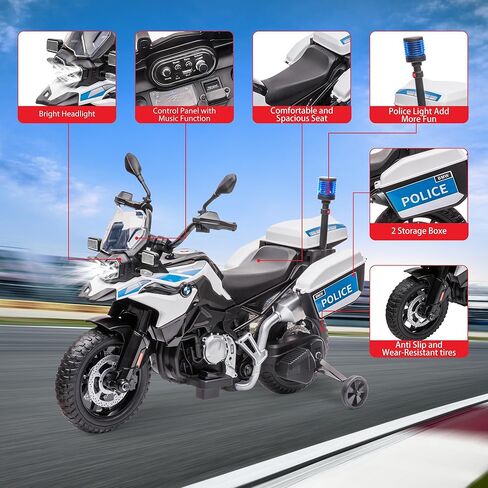Licensed BMW Electric Police Motorcycle for Kids, 12V Ride On Motorcycle with Training Wheels, 2 Speeds (1.86-4.35mph), LED Headlights, MP3 Player & Storage Box, Gift for Boys & Girls in Saudi Arabia
