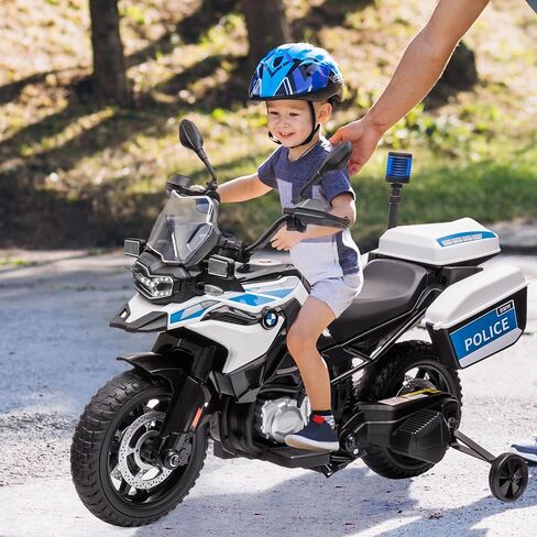 Licensed BMW Electric Police Motorcycle for Kids, 12V Ride On Motorcycle with Training Wheels, 2 Speeds (1.86-4.35mph), LED Headlights, MP3 Player & Storage Box, Gift for Boys & Girls in Saudi Arabia