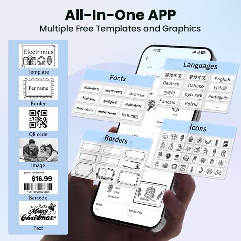 Mini Label Printer, Label Maker, Sticker Maker Machine, Bluetooth Thermal Address Label Printer for Small Business, Barcode, Address, Logo, Clothing, Sticker Printer for Phones & PC in Saudi Arabia