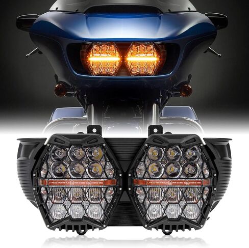 PSLER 240W Motorcycle Led Headlight Dual Vision Honeycomb Bright Dual Led Headlight Honeycomb With 3 Lighting Modes For Road Glide 2015-2024 in Saudi Arabia