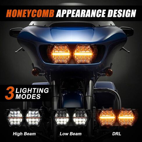 PSLER 240W Motorcycle Led Headlight Dual Vision Honeycomb Bright Dual Led Headlight Honeycomb With 3 Lighting Modes For Road Glide 2015-2024 in Saudi Arabia