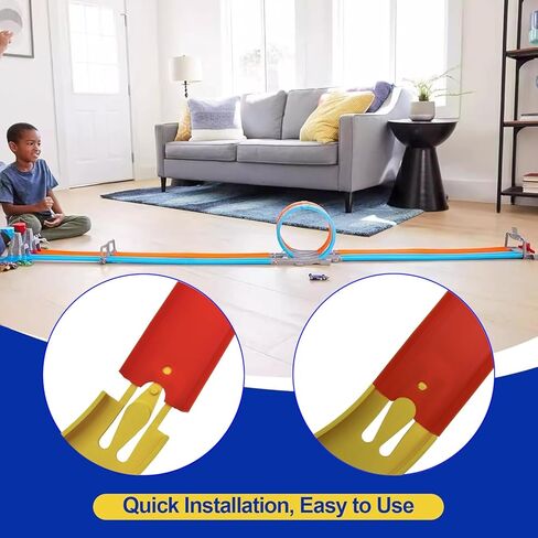 نسخة مطورة من موصلات مضمار السباق المتوافقة مع العجلات الساخنة، دوران 90 درجة، بناء مسارات سباق ملحمية، 4 عبوات باللون الأصفر in Kuwait