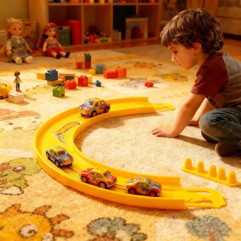 نسخة مطورة من موصلات مضمار السباق المتوافقة مع العجلات الساخنة، دوران 90 درجة، بناء مسارات سباق ملحمية، 4 عبوات باللون الأصفر in Kuwait